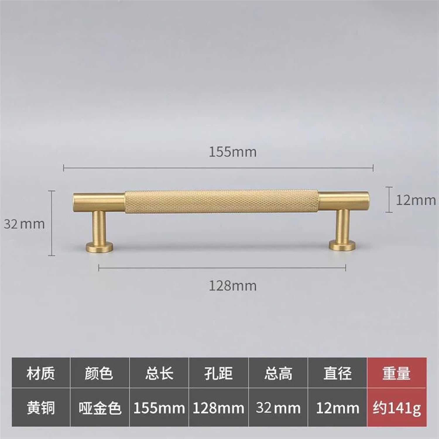 Solid Brass Furniture Handles Knurled Wardrobe Dresser Cupboard Cabinet Pull Drawer Shoe Box Wine Bar Pulls Knobs Hardware Pull 1Pcs (Color : 128mm)