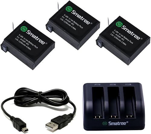 Smatree Batería de repuesto (paquete de 3) y cargador de 3 canales solo compatible con cámara de acción GoPro Hero 4 (no para otras cámaras GoPro