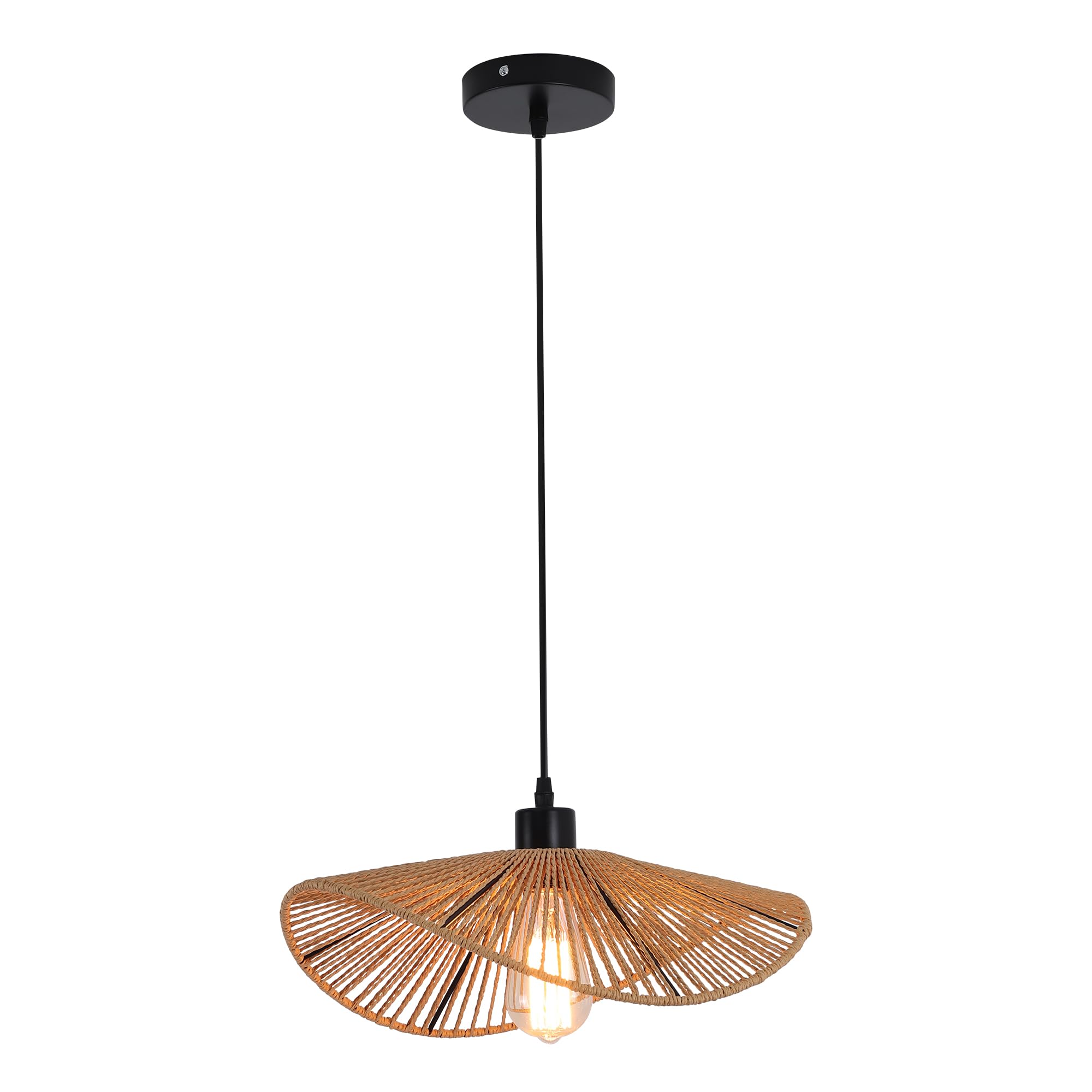 Garwarm Chandelier Boho Rattan ceiling light Pendant Light Fixture Modern Hanging Light Bamboo Handwoven 1-Light Hanging Lamp for Farmhouse Bedroom Living Room Dining Room 41cm