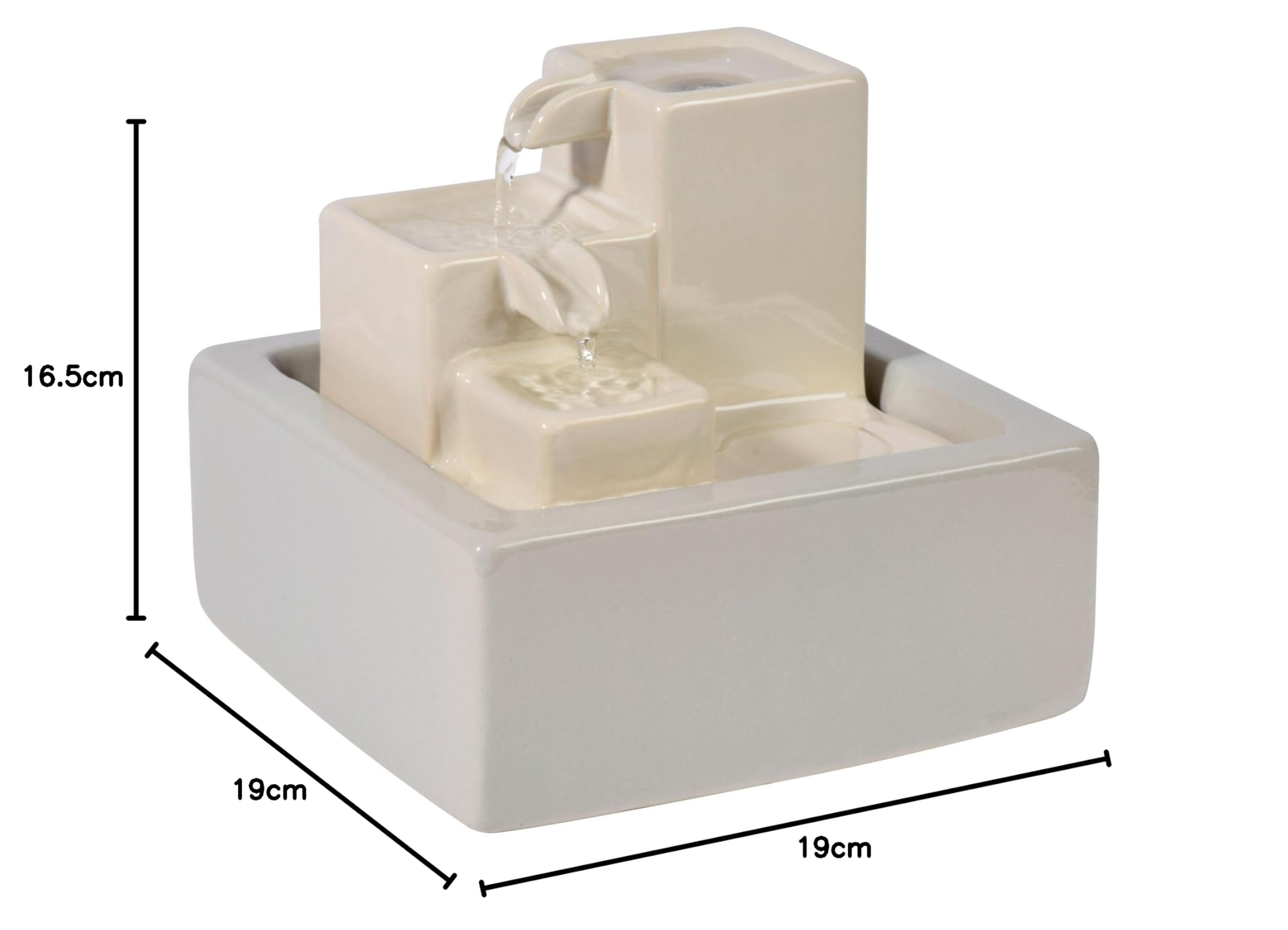 dobar® Kleiner dreistufiger Wasserfall aus Keramik im Stein-Design - Zimmerbrunnen inlkusive Pumpe Indoor - 19 x 19 x 16,5 cm - Weiß