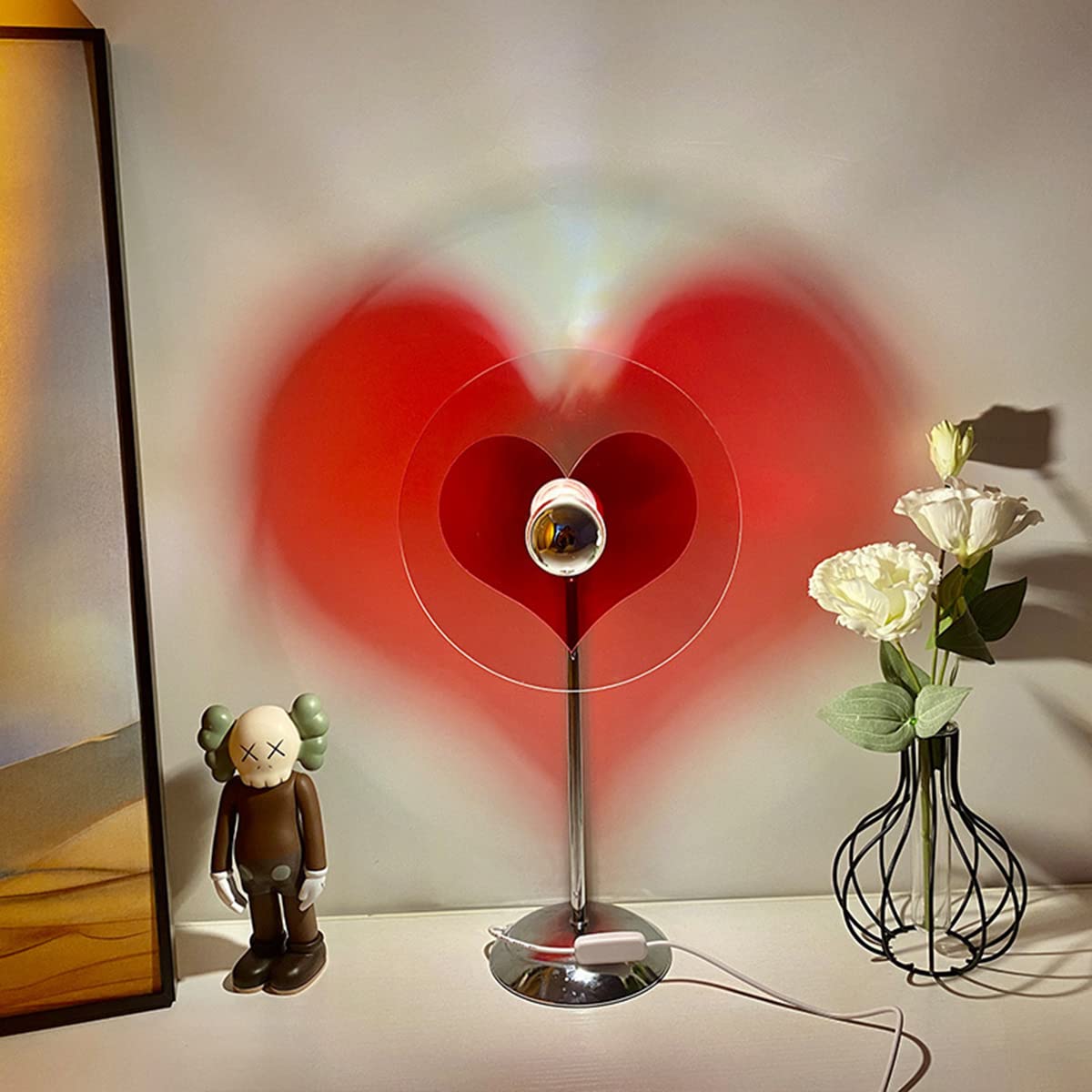 Heart Lamp, Heart Shaped Projection Lamp, Love Projection Floor Lamp, LED Night Light, for Her Girl Woman Anniversary Romantic Valentine's Day Gift