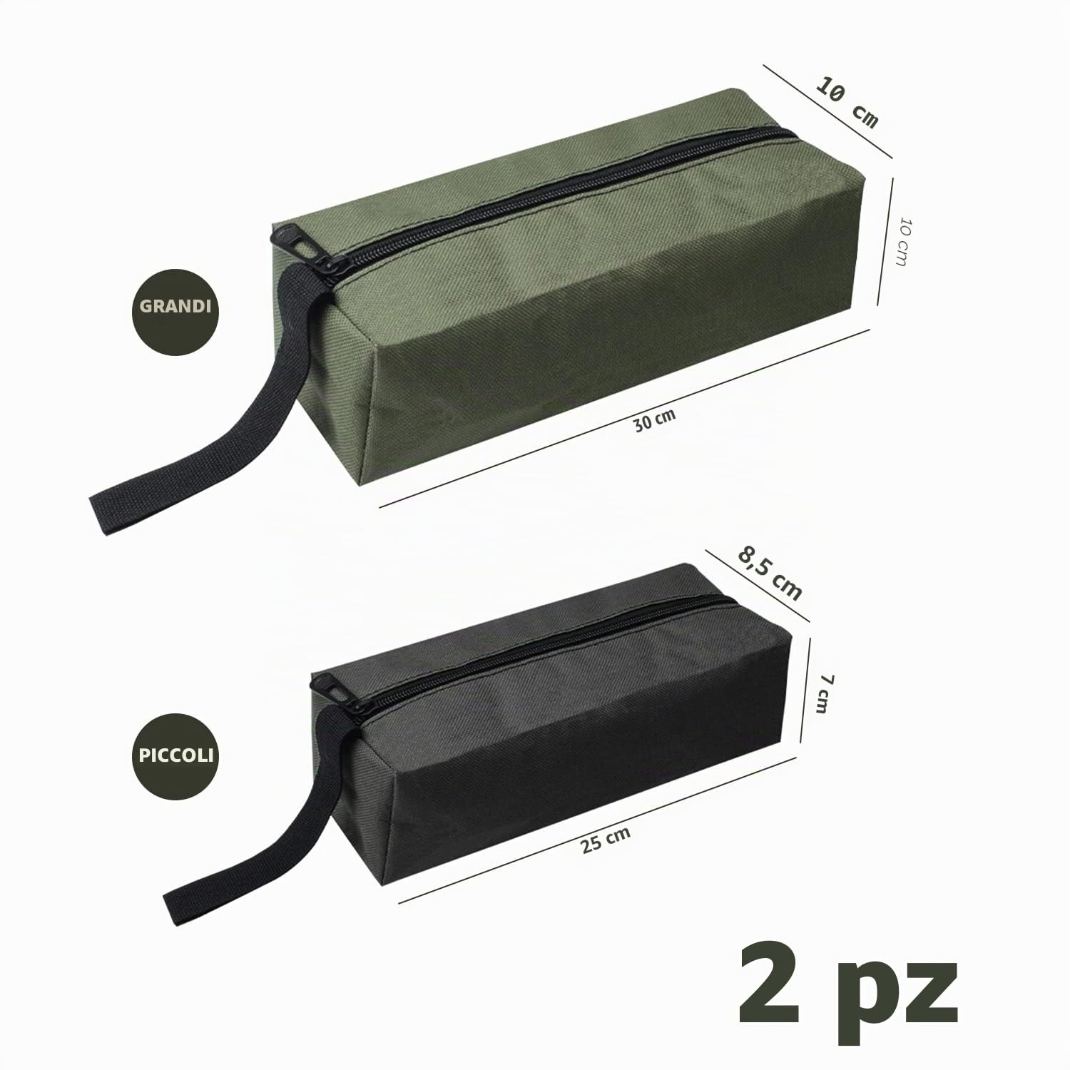 2 Kit di Attrezzi con Cerniera Spessa, Borsa Multiuso Impermeabile e Resistente all'Umidità (Nero, Verde)