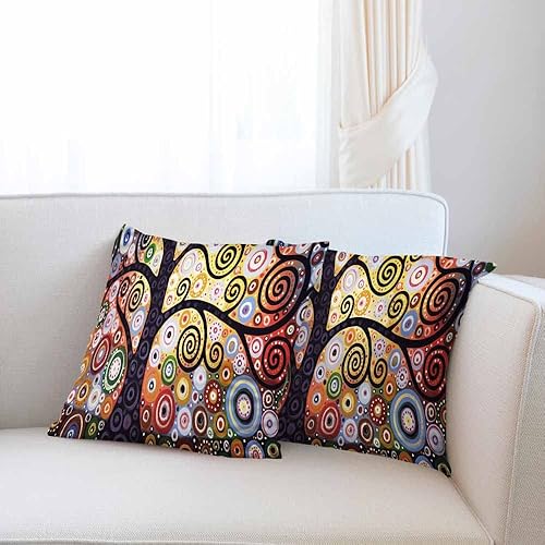 Miniatura 6 de Beabes Juego de 2 fundas de almohada cuadradas y suaves con diseño de árbol de la vida, diseño de círculos coloridos y puntos para sofá, cama,