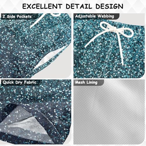 Pigsaly Boys Swim Trunks Teal Turquoise Gradient Flashing Glitter Boys Board Shorts Swimsuit Swimwear Bathing Suit 4T3