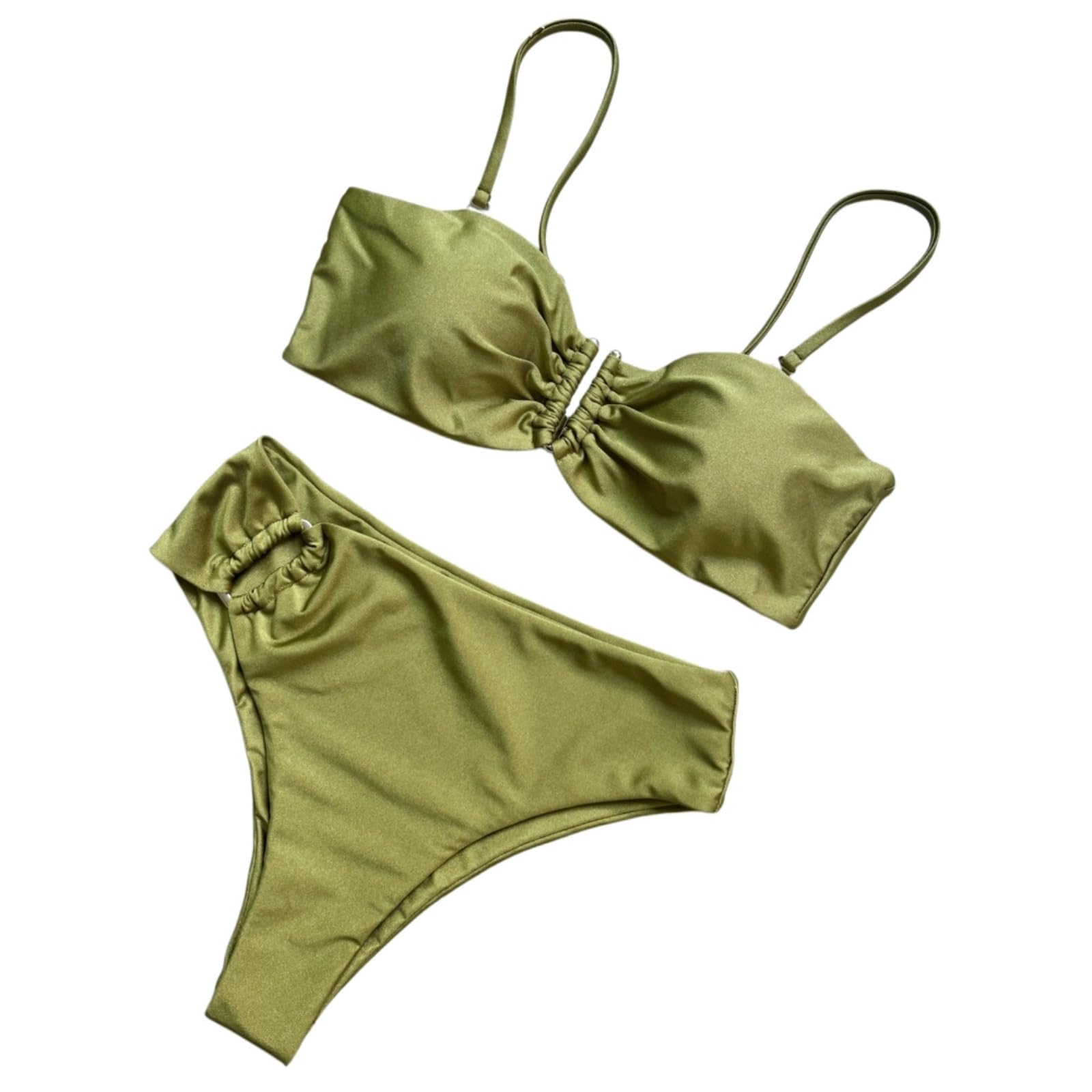 Bikini Mujer Mujeres Bandeau Set Ruched Traje De Baño Playa Dos Piezas-ut03-l