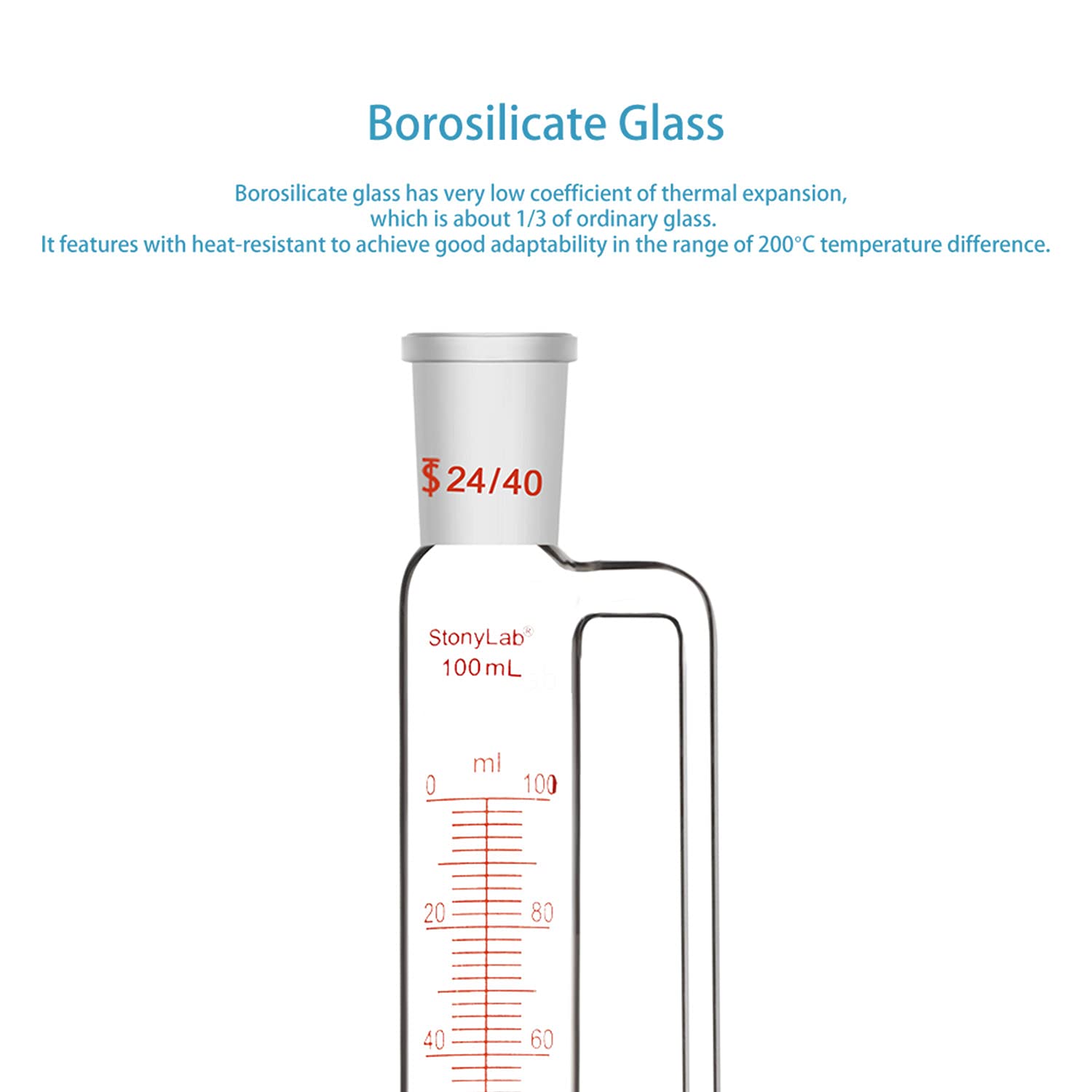 stonylab Druckausgleich Glastropftrichter mit Abgestufter Zugabe, Borosilikatglas Tropftrichter Addition Funnel Labortrichter mit 24/40 Gelenk und PTFE Absperrhahn (24/40 Joint, 100 ml)