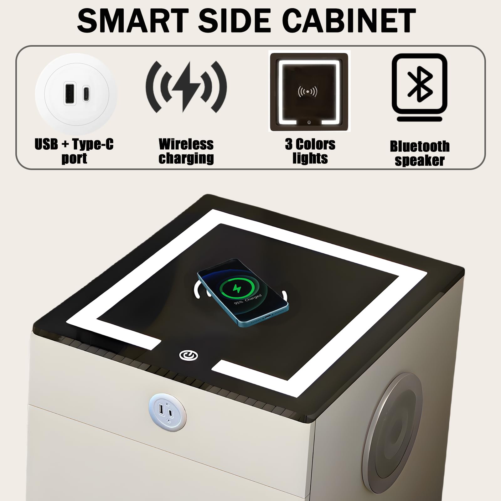 Zestaw toaletki z krzesłem, stołem do makijażu i głośnikiem Bluetooth, bezprzewodowy/USB stacja ładująca do sypialni, idealny dla kobiet i dziewcząt, stylowy i funkcjonalny