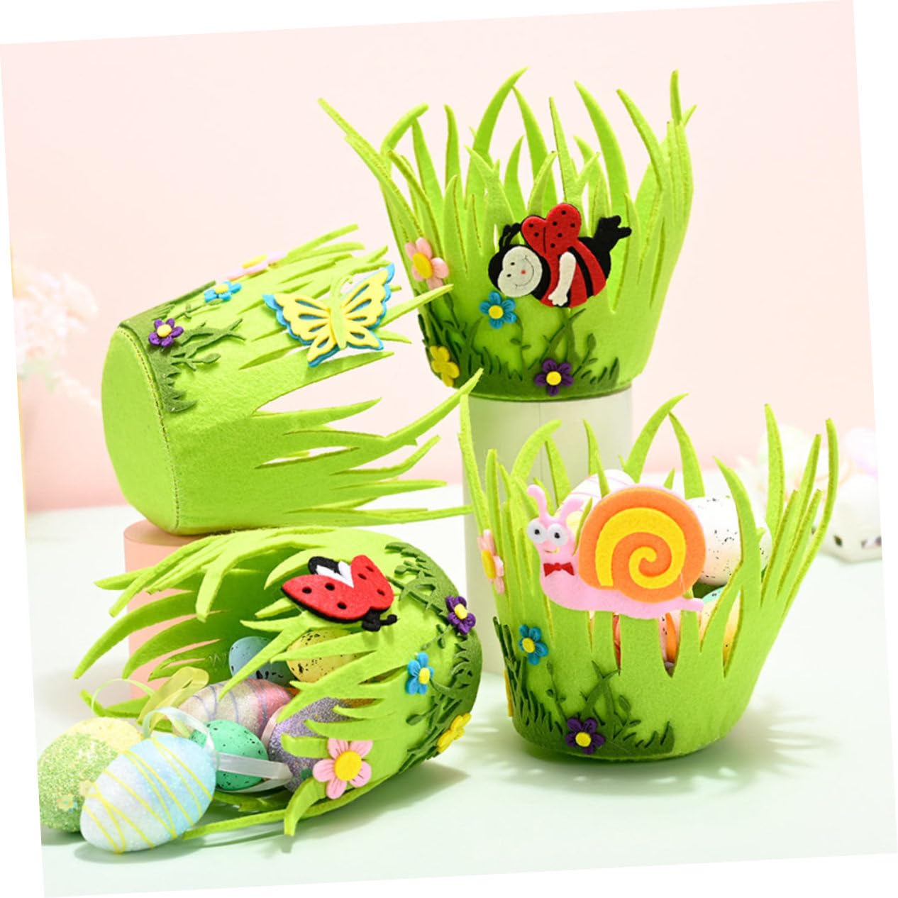 Amosfun 3 Set Cestino Per Uova Decorare Cestino A Tema Pasquale Decorazioni Uova Riempibili Giocattoli Pasquali Cestino in Feltro Gonfiabile Di Natale Green Tessuto Non Tessuto 4 Pezzi * 3