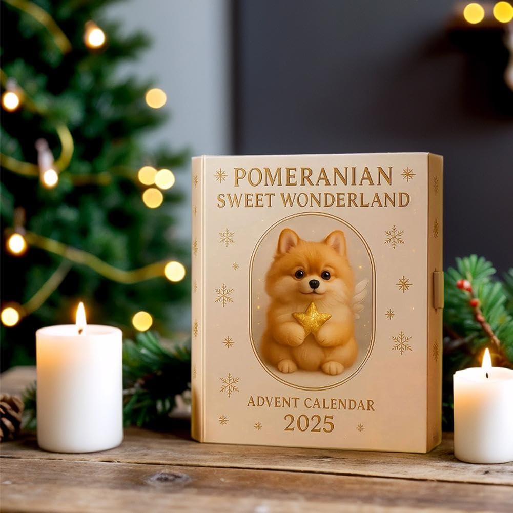 Calendario Dell'Avvento Volpino Di Pomerania - 24 Ornamenti In Acrilico 2D, Decorazione Natalizia Per Famiglie E Amanti Dei Cani