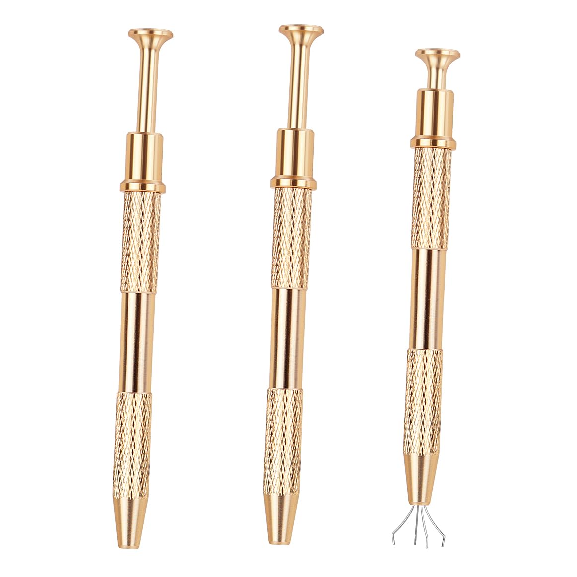 3 Pack 4 Claw Jeweler's Pick Up Tool 4 Prongs Holder Diamond Claw Tweezers BGA Chip Pick for Small Parts Pickup, Tiny Objects Ic Chips Electronic Components (Gold)