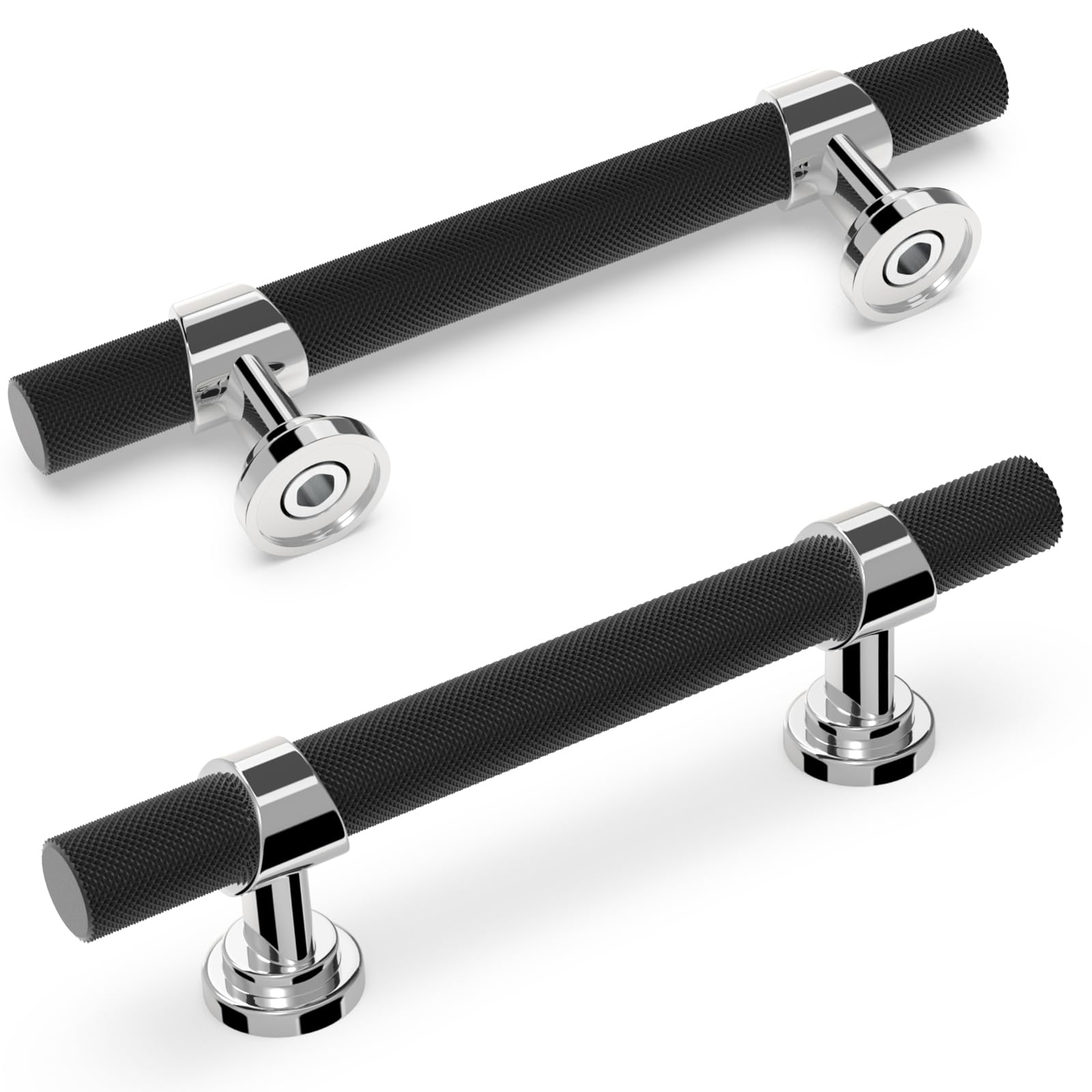 KOMOTIA 10 Pack 3 Inch Cabinet Pulls knurled Matte Black and Polished Chrome Kitchen Cabinet Handles Aluminum and Zinc Alloy Drawer Pulls Solid