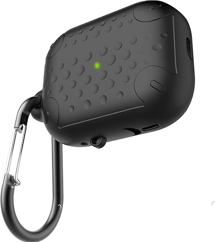 Miniatura 2 de Funda impermeable para AirPods Pro de 2 generación, funda protectora de silicona antipérdida, carga inalámbrica y LED visible, con mosquetón (negro