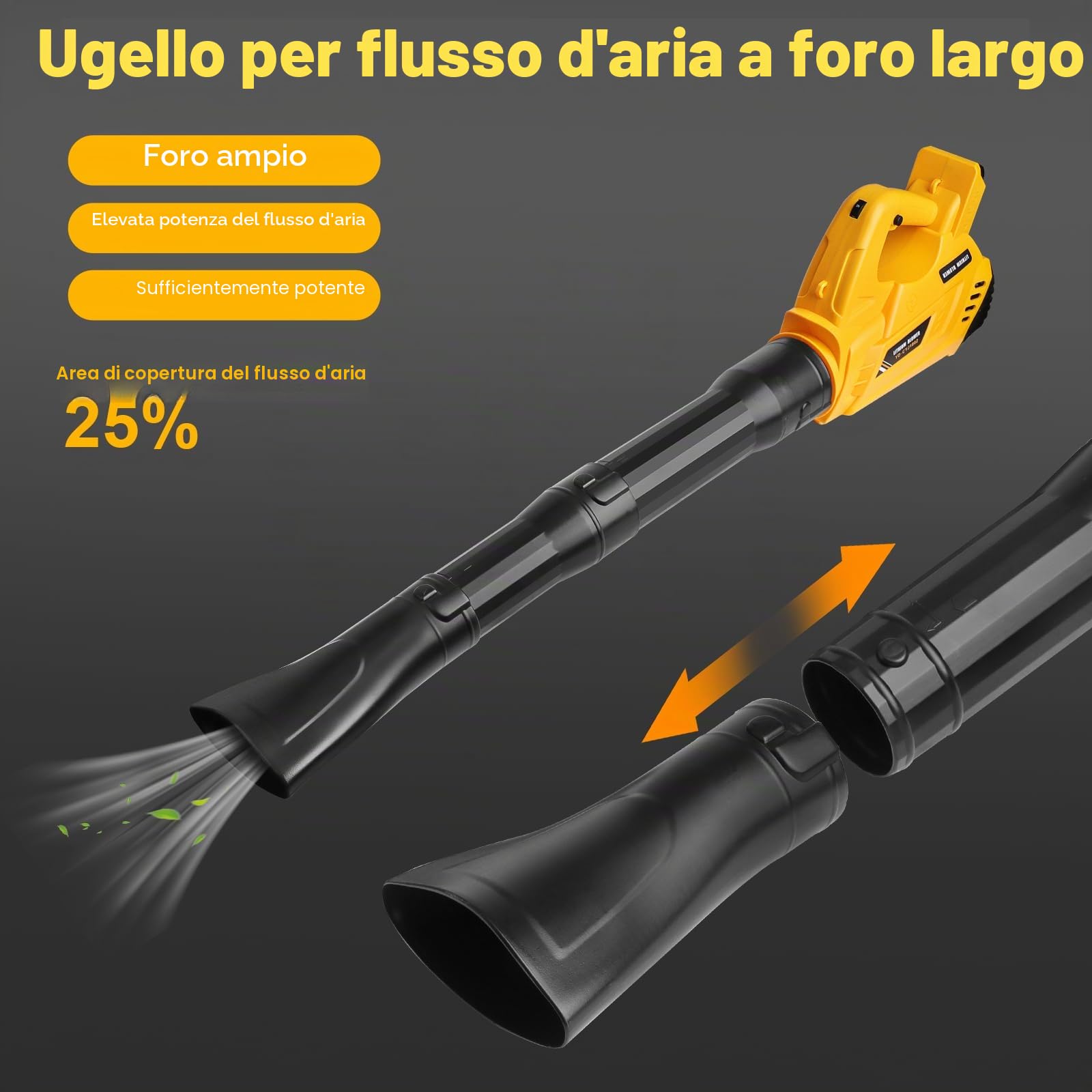 Powarobor Soffiatore per fogliame a batteria DEWALT 18 V XR MAX (20000 giri/min,9 m³/min,6 livelli,funzione di blocco,tracolla senza batteria, ideale per giardino e cortile, foglie autunnali