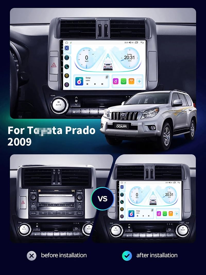 9-calowy dotykowy radio GPS dla Land Cruiser Prado 150 2009-2013, obsługuje BT WiFi Mirror Link 4G sterowanie z kierownicy(HM610 8 Core 4G+Wifi 8+128GB)
