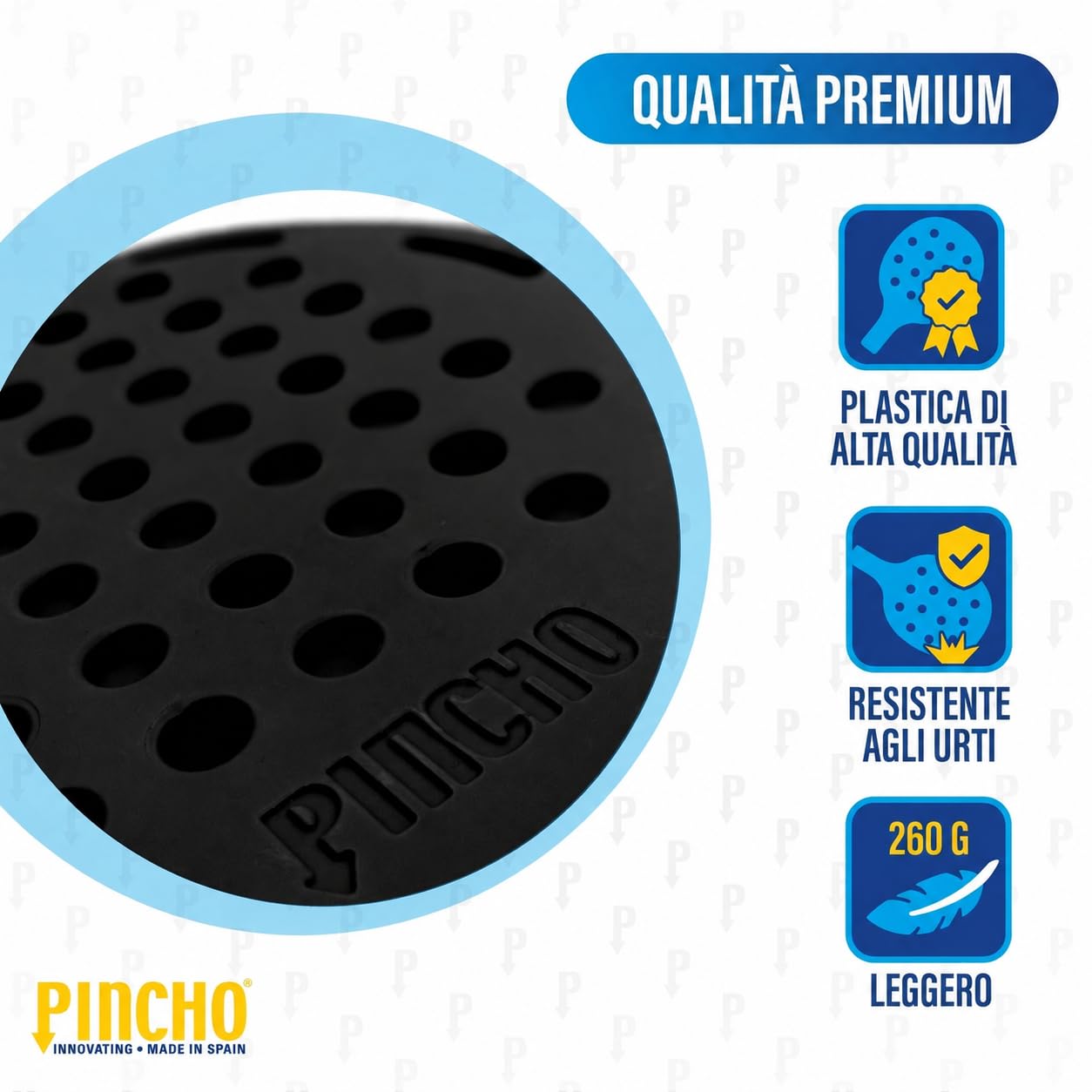 Racchettoni da Spiaggia Set - PINCHO - Beach Tennis, Giochi da Spiaggia, Palline Beach Tennis Eva, Padel Racchetta Water Resistant, Giochi da Giardino - 2 Racchette + 3 Palle, 44 cm, 260 g