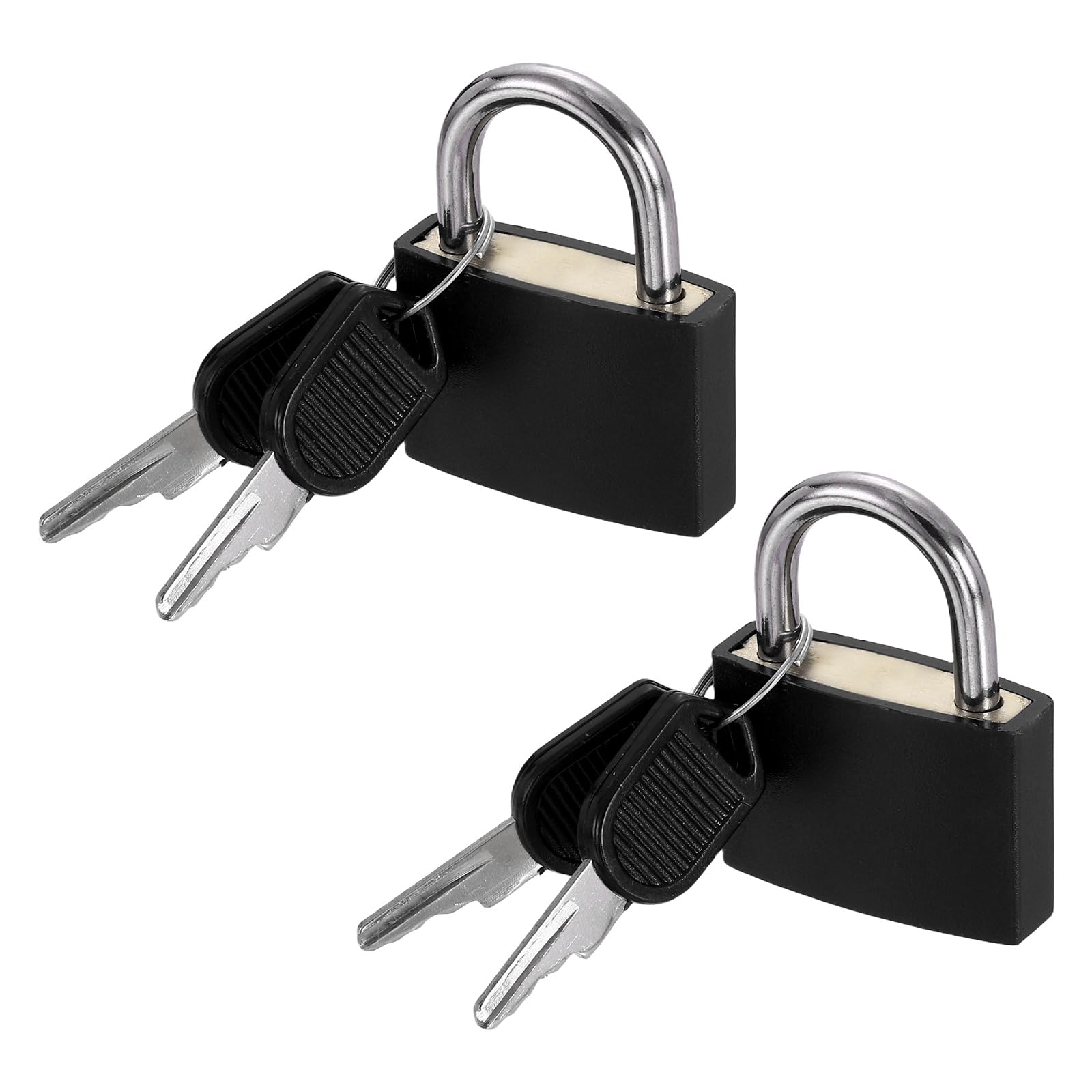 PATIKIL 32mm Small Locks with Keys 42mm Length, 2Pcs Suitcase Locks ABS Covered Solid Brass Anti Rust Waterproof Mini Luggage Padlock for Backpack Gym Locker Cabinet Boxes, Black