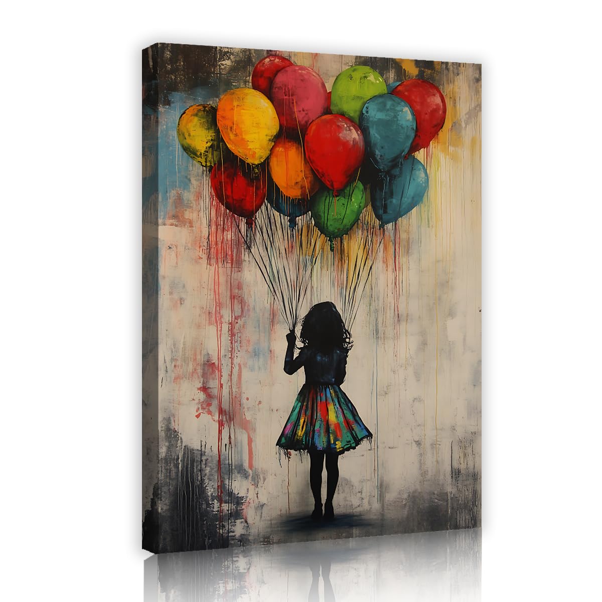 SHENGPOSTER Sylwetka dziewczyna płótno grafika na ścianę, żywy abstrakcyjny balon plakat artystyczny design, elegancka sypialnia mieszkanie sztuka ścienna dekoracja wewnętrzna rama 30 x 45 cm