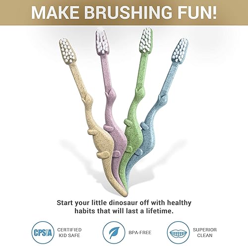 Miniatura 5 de ROARex Cepillo de dientes vegano ecológico para niños, dinosaurios naturales hecho de plantas, 100% biodegradable y compostable, 1% para el producto