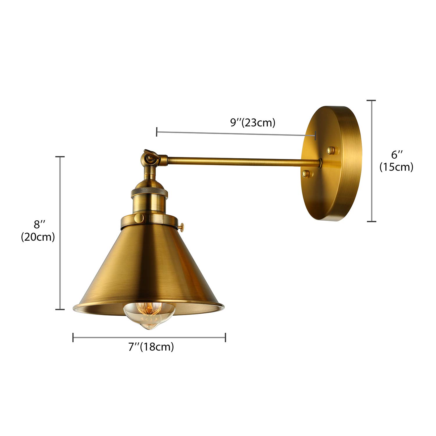 LITFAD Adjustable Brass Finish 1 Light Wall Sconce 7
