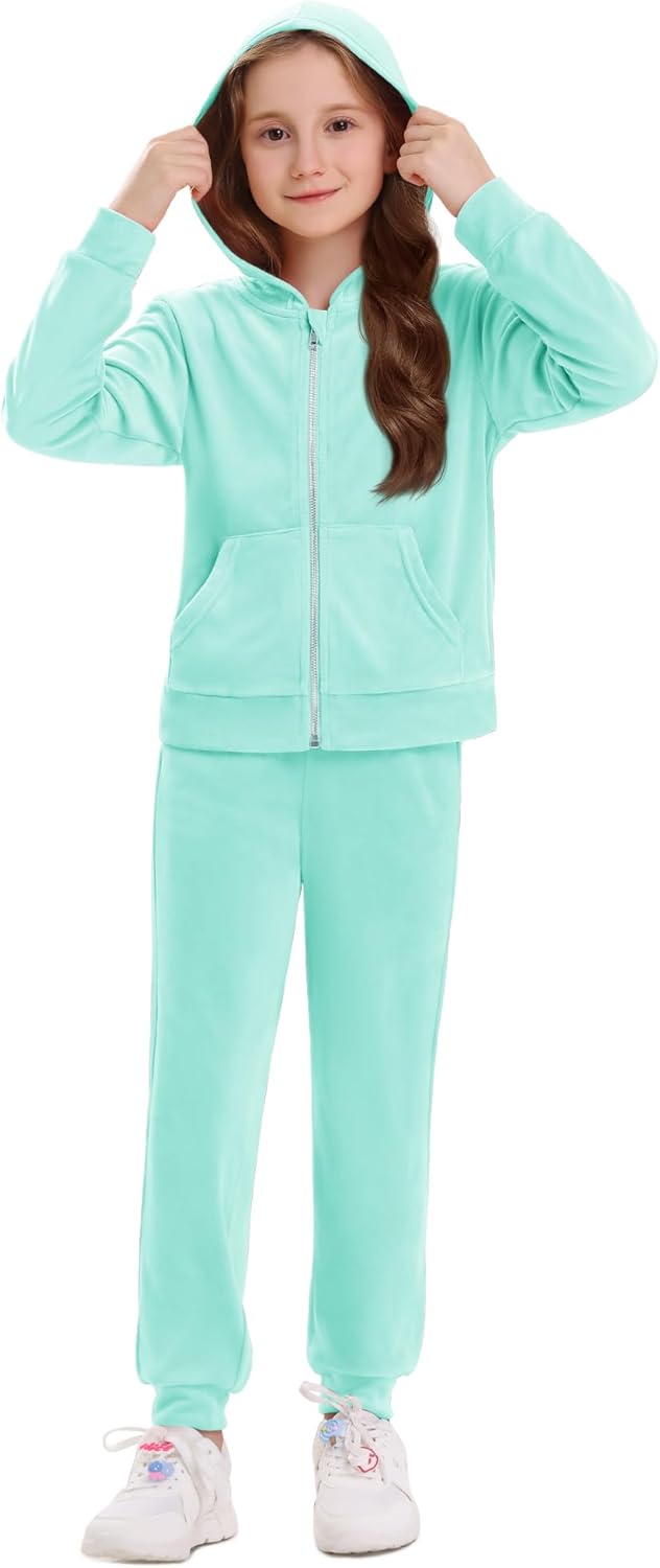 Stelle Girls Velour Tracksuits 2 Piece Sweatsuit Outfit Zip Up Hoodie and Jogger Sweatpants Athletic Clothing Sets