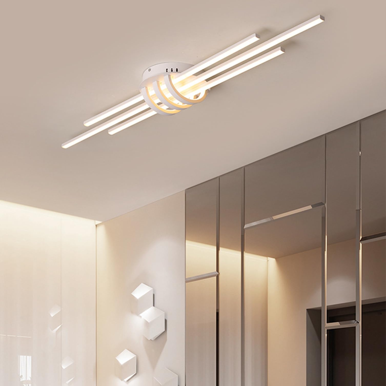 Modern LED Dimmable Bedroom Ceiling Lamp with Remote Control, Creative Design Dining Table Lighting, for Kitchen Hallway Office Ceilings Lights (White, L110cm)