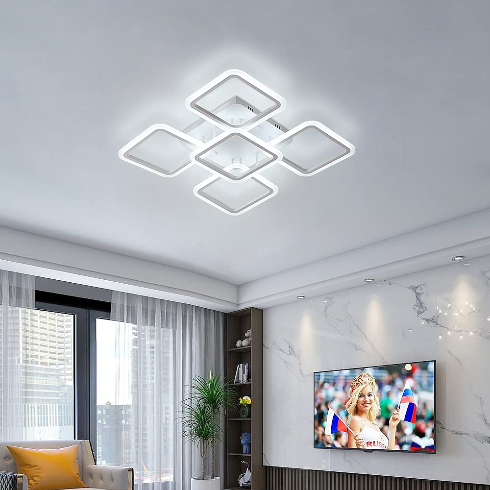 Osairous Lampadario Soffitto LED, 60CM Diametro Plafoniera LED in Acrilico, 70W Lampada da soffitto Moderno Paralume Quadrato per Soggiorno Camera da Letto Bianco Freddo 6500K, 4086lm