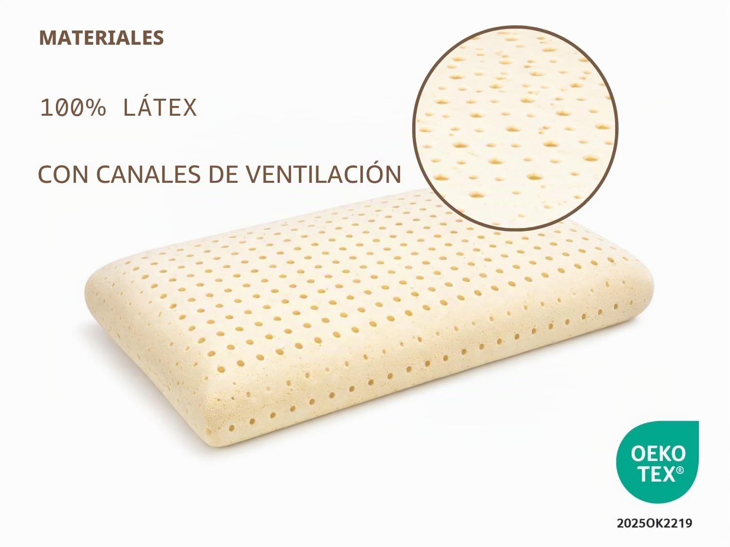 DREMADI Almohada de Latex 100% con Funda de Algodon y Lino 70X40, 12 CM, orgánica, Alivio de la presión Cervical, Desenfundable y Lavable. Ergonómica