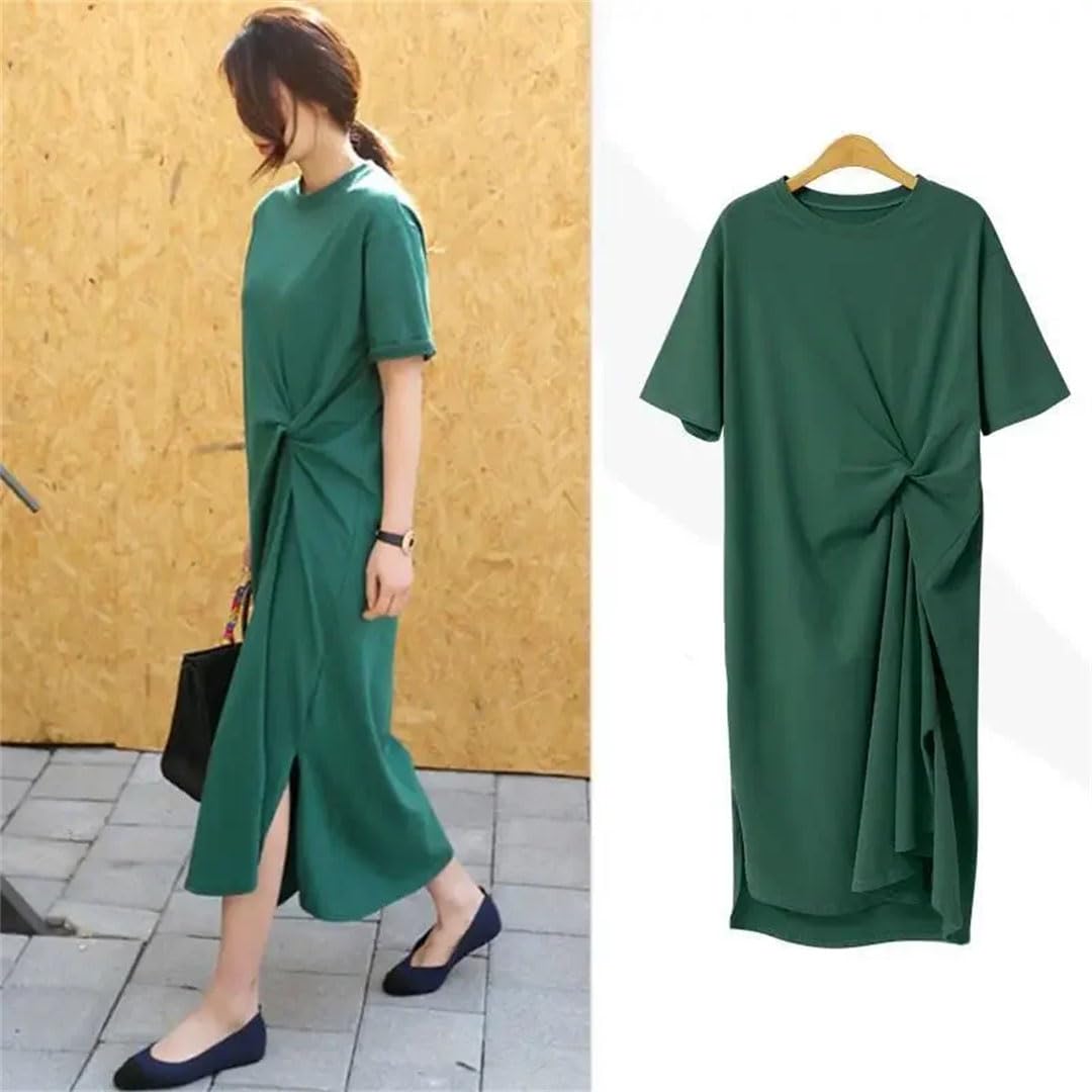 Vestido Mujer Vestido Camisa Vestido Midi Mujeres Estilo Ropa Side Dividida Mujeres Vestido De Manga Corta