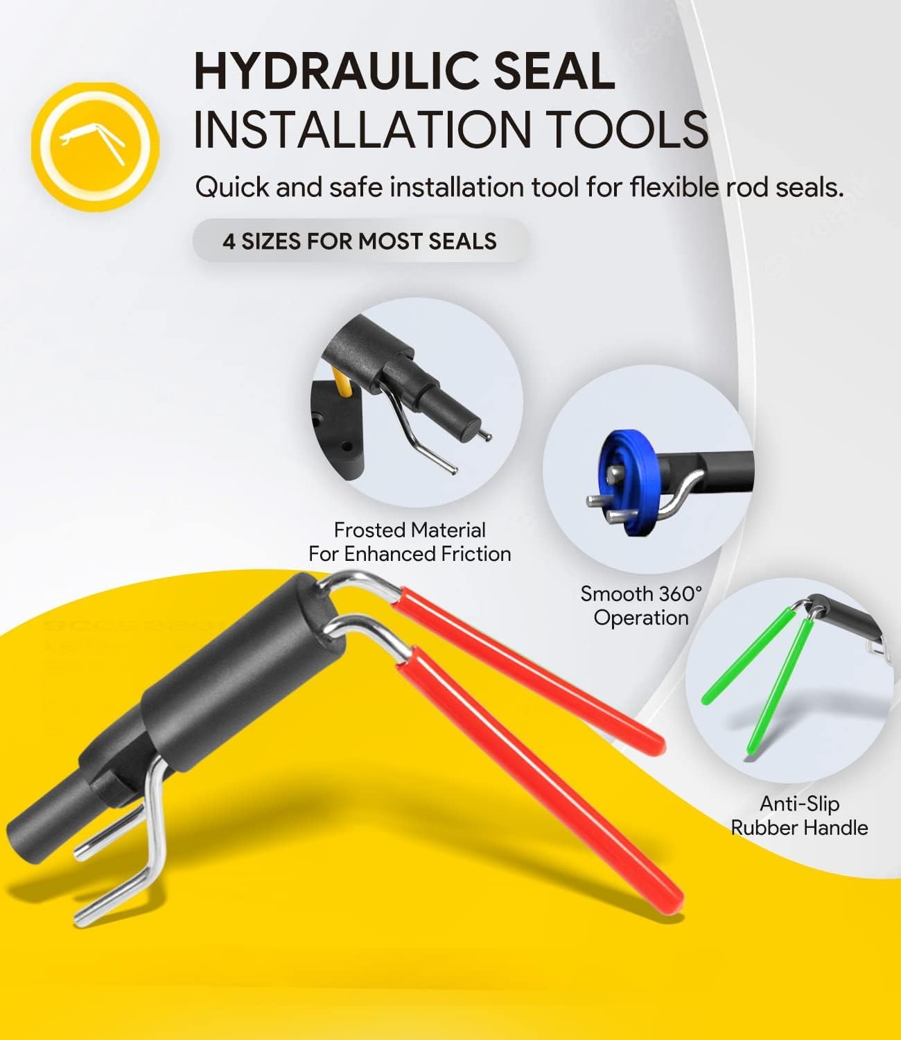 Kit d'outils de montage de joint hydraulique professionnel (6 pièces) pour coupe U et bagues de piston, compatible avec bloc de poignée et crochet multifonction 20-165 mm