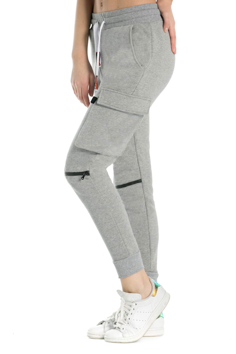 Extreme Pop Damen Jogginghose aus Reiner Baumwolle Slim Fit Jogger French Terry Knit Cargo Pants Farben Schwarz Grau Blau XS-XXL