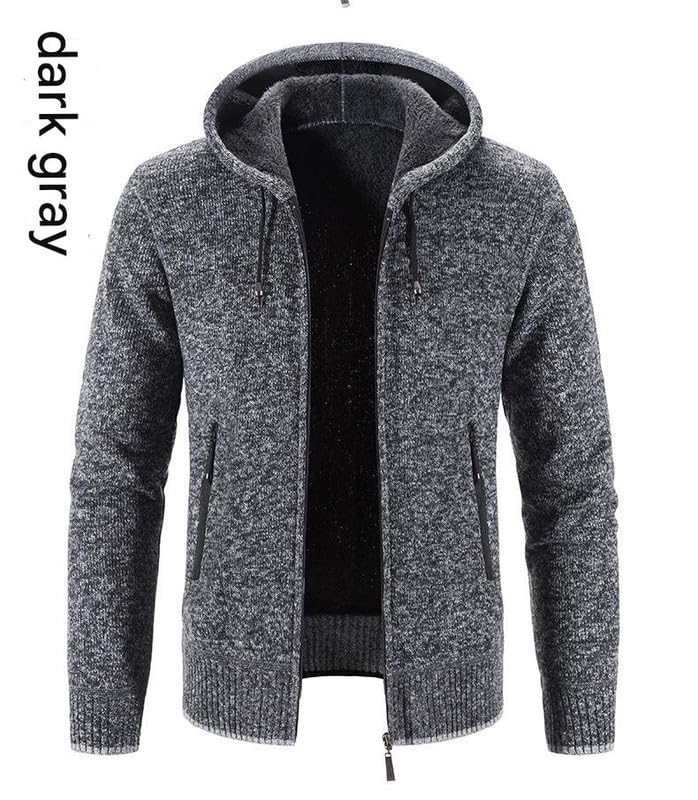 carl vinson® Men's Winter Slim Fit Fur Lined Knitted Hoodie Zipper Cardigan Sweater Jacket 1
