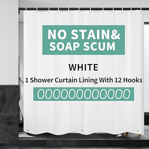 Miniatura 2 de CXPSINC Cortina de ducha de baño, cortina de ducha de plástico de 72 x 70 pulgadas, respetuosa con el medio ambiente con imanes y 12 ojales para