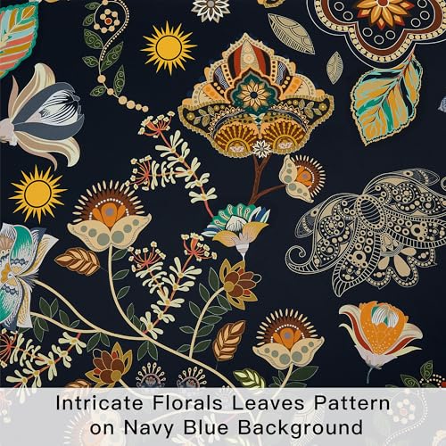 Image of XiDi Navy Blue Short Floral Patterned Blackout Curtains 54 Inches Long