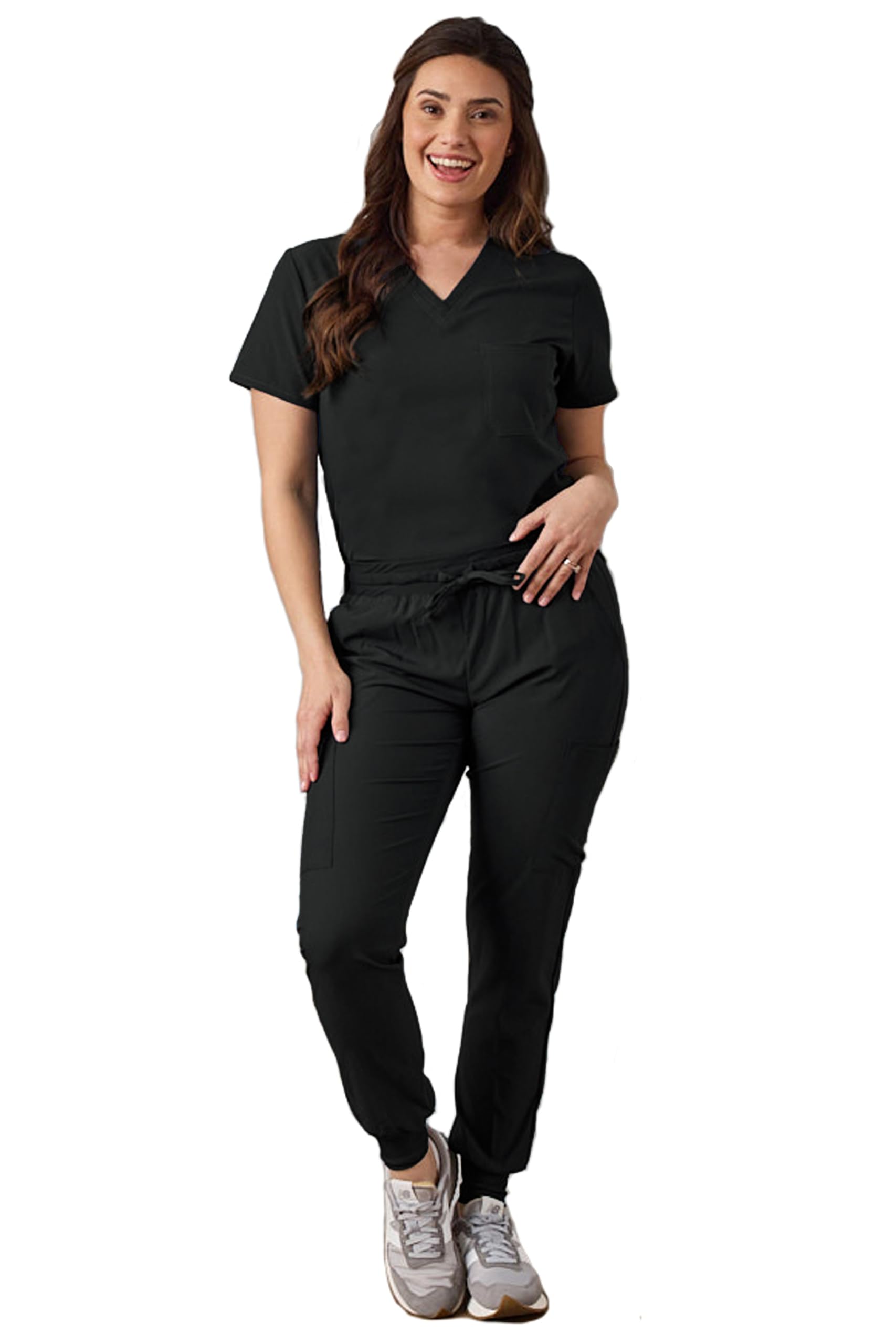 Green Town Scrubs for Women Scrub Set - Slim Fit Jogger Pant and Tuck-In V-Neck Top, 5 Pockets, Easy Care Uniform