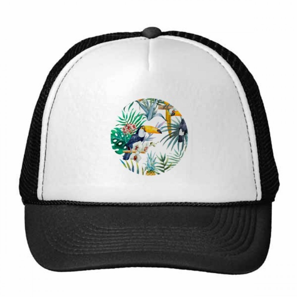 DIYthinkerWatercolor Toucan Shrub Pineapple Parrot Trucker Hat Baseball Cap Nylon Mesh Hat Cool Children Hat Adjustable Cap Gift Adult