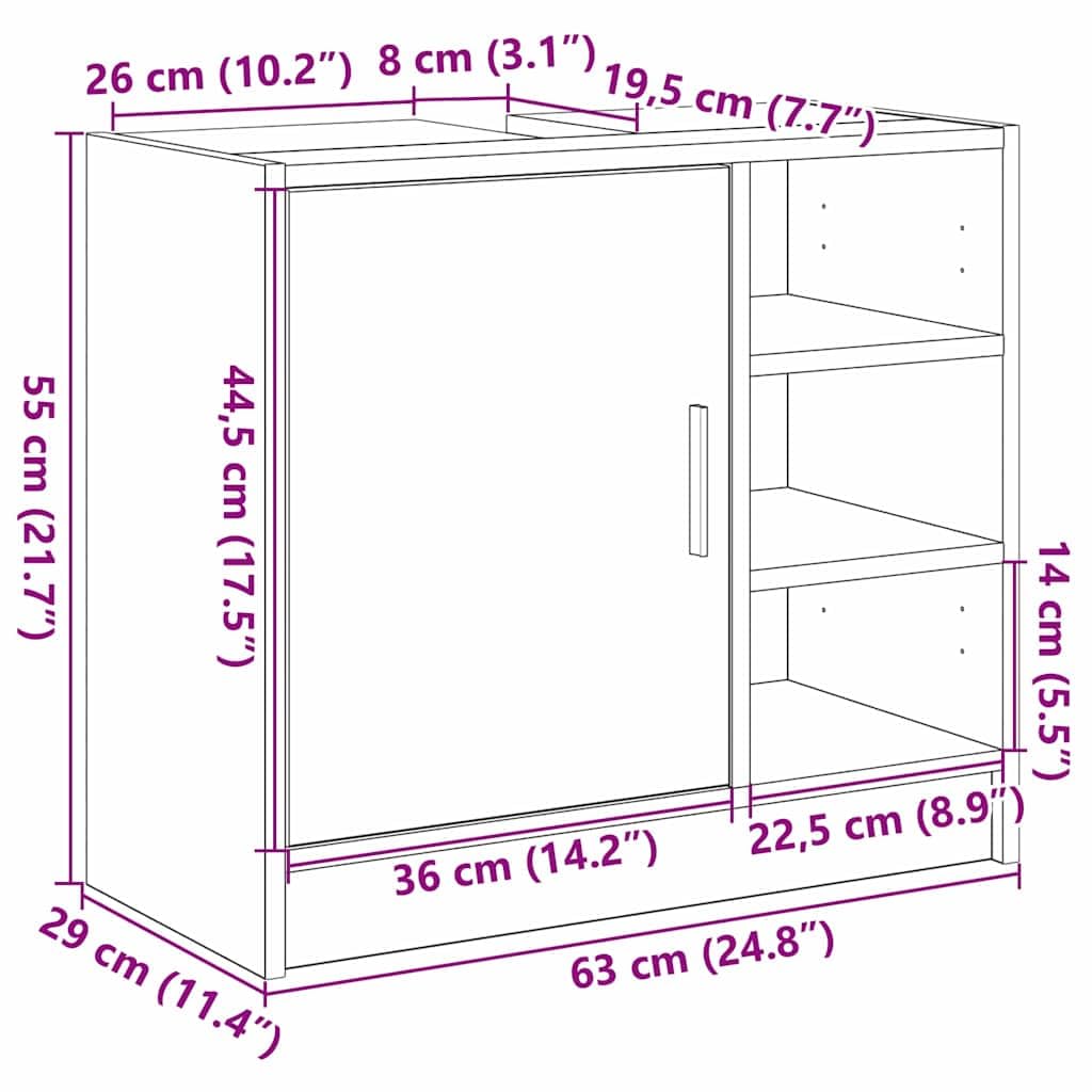 vidaXL Cabinet de Salle de Bain Chêne Noir 63 x 29 x 55 cm