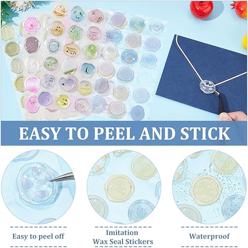 Miniatura 4 de CRASPIRE 108 calcomanías de sellado de cera, calcomanías de sellado de invitación de boda, PVC transparente, para invitación, tarjetas de