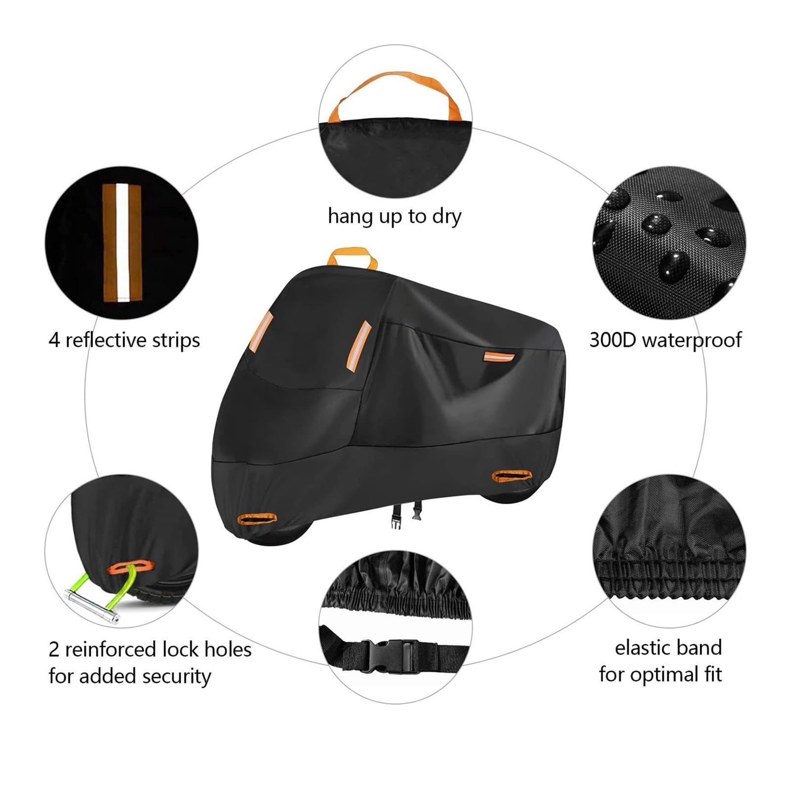 Cubierta Motocicleta Protectora Cubierta De Motocicleta con Tela Poliéster Seda 210D, Hebillas A Prueba Viento,Barrera contra La Llia para Exteriores, Accesorios para