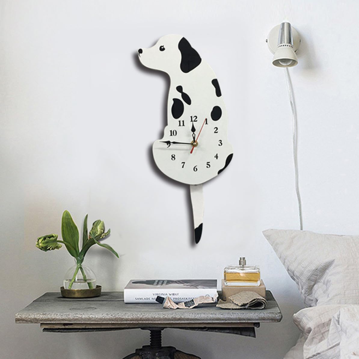 Reloj Material Ecológico y Duradero Acrílico de Pared Creativo Diseño de Perro Moteado Silencioso y Preciso, Adecuado para Cocina o Habitación Infantil