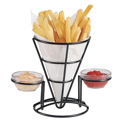 Miniatura 3 de G.E.T. Enterprises - Soporte de metal negro para papas fritas con dos soportes para tazas de salsa, colección de utensilios especiales con