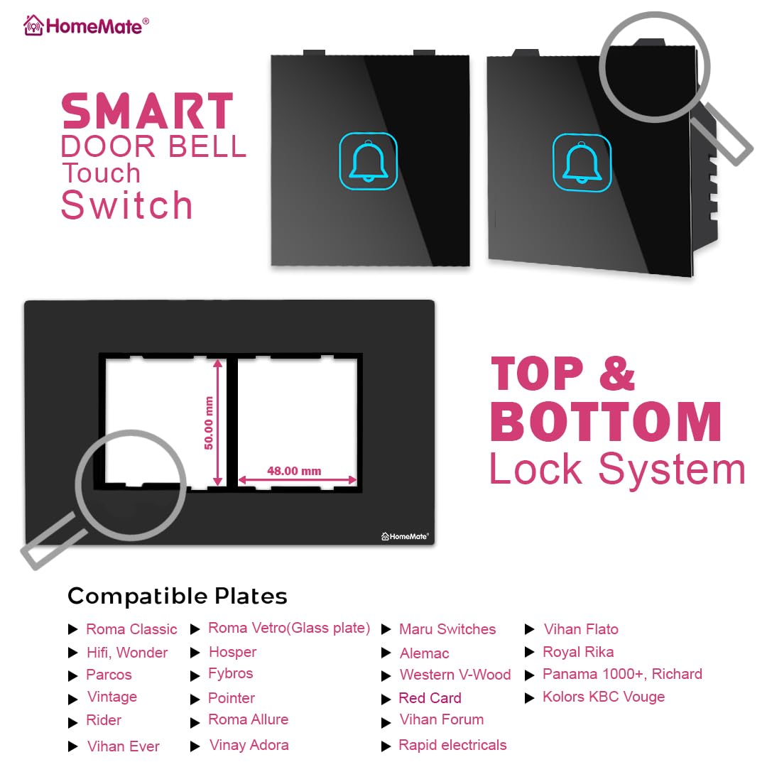 HomeMate NON Smart Touch Switch Bell - Black| Elegant Design | Easy Installation… — Amazon image 2