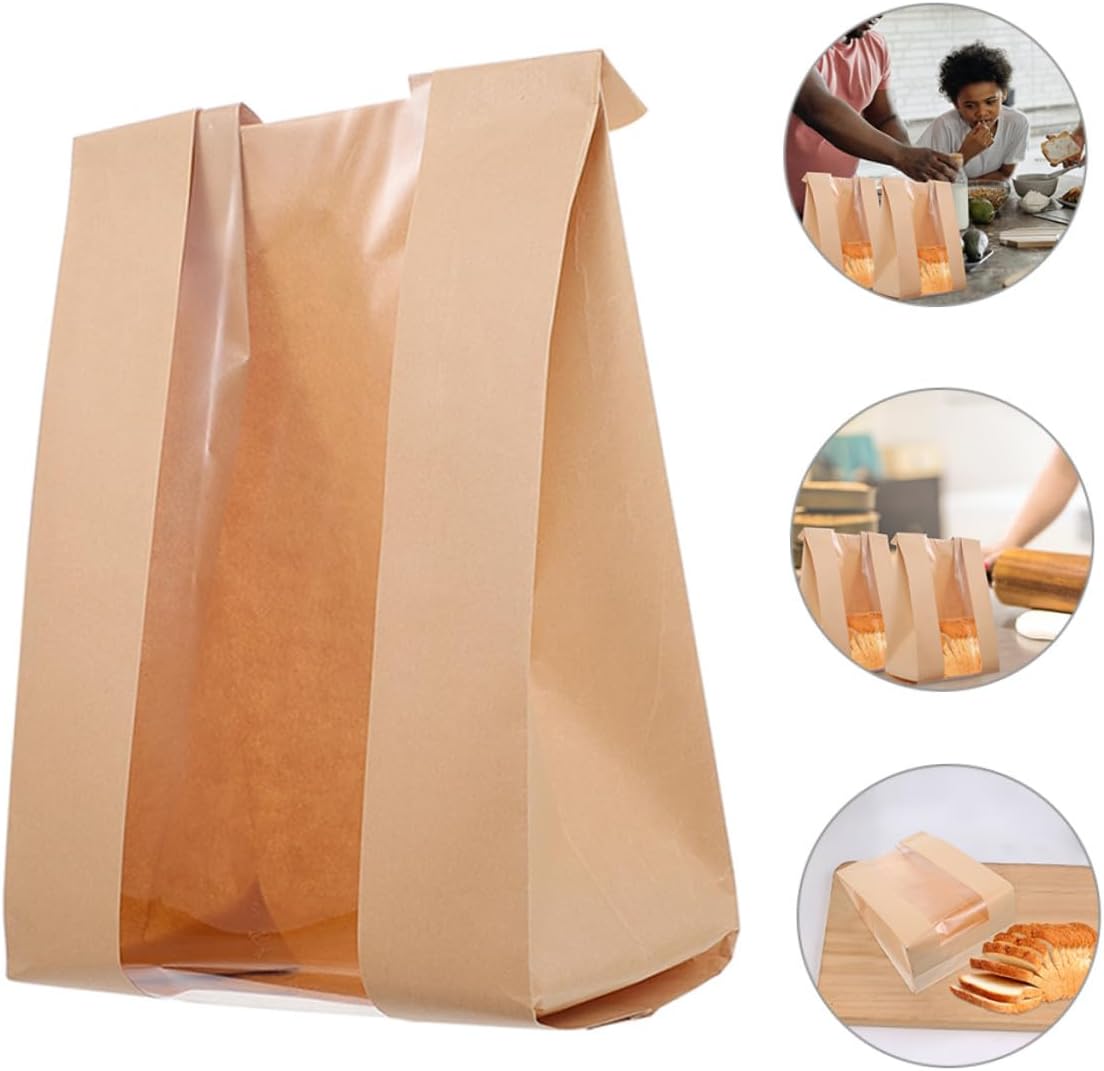 TIDTALEO 100pcs Food Paper Bags with Clear Window Kraft Bread Bags for Toast Cookies for Packaging Baked Goods for