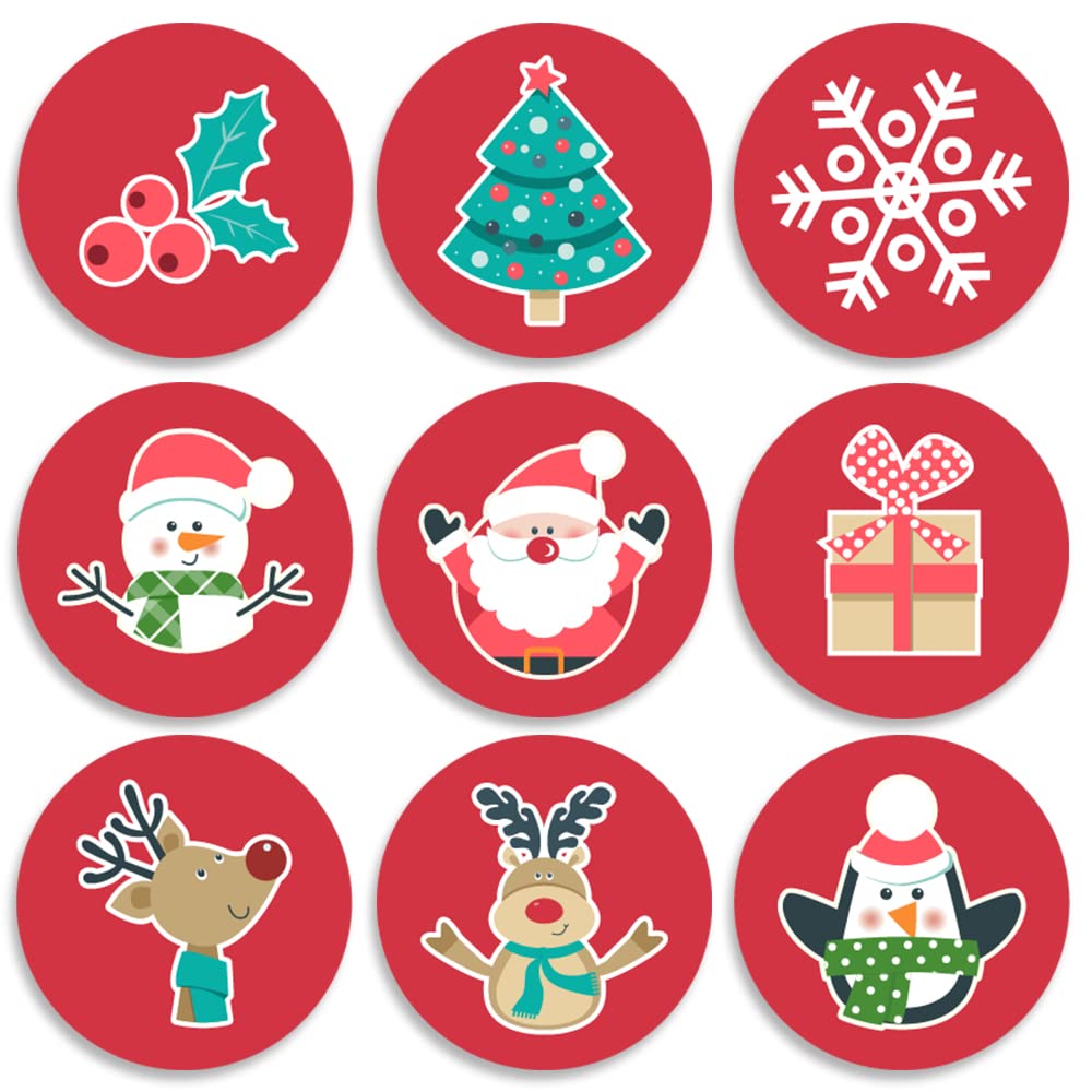 FujLoyMerry Christmas Thread-270 PCS 0.75 inch Christmas Stickers,9 Design Self Adhesive Circle Label Stickers,Christmas Envelope Seals Candy Stickers. (Merry Christmas Thread (013))
