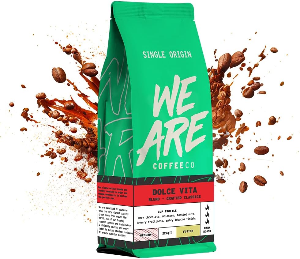 Sponsored Ad – We Are Coffee Co - Dolce Vita Blend - Single Origin Blend Ground Coffee Espresso 227g | Dark Roast | 100% Arabica | Freshly Roasted in the UK