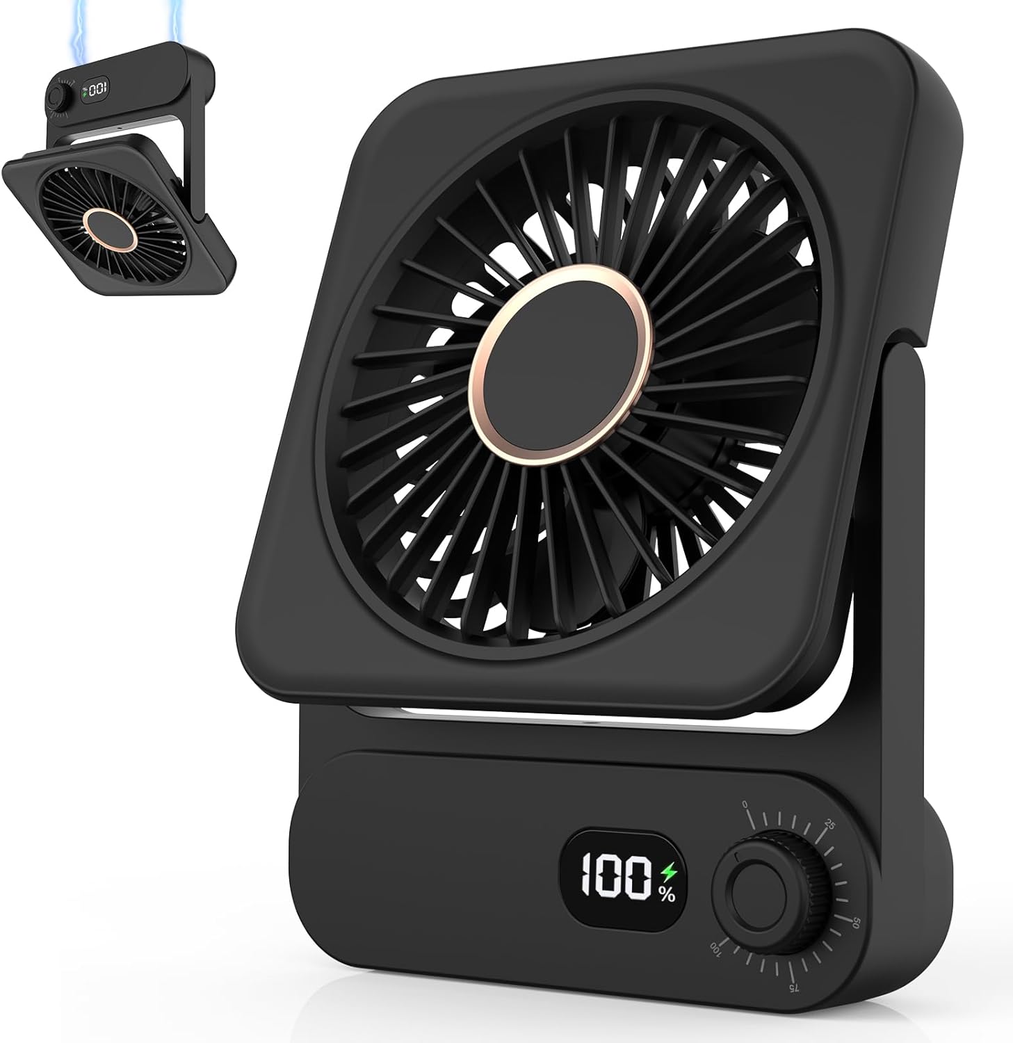 Magnetic Fan for Cruise Ship: 3600mAh Battery Operated Rechargeable, 100 Speeds, Digital Display, Small Portable Fan for Travel Cabin Ceiling Airplane RV Golf Cart, Cruise Must Have List, Black