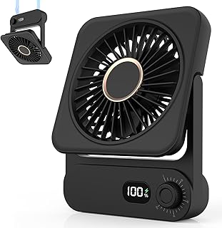 Magnetic Fan for Cruise Ship: 3600mAh Battery Powered & Plug-in, 100 Speeds, Digital Display, Small Portable Fan for Travel Cabin Ceiling Airplane RV Golf Cart, Cruise Must Haves List, Black