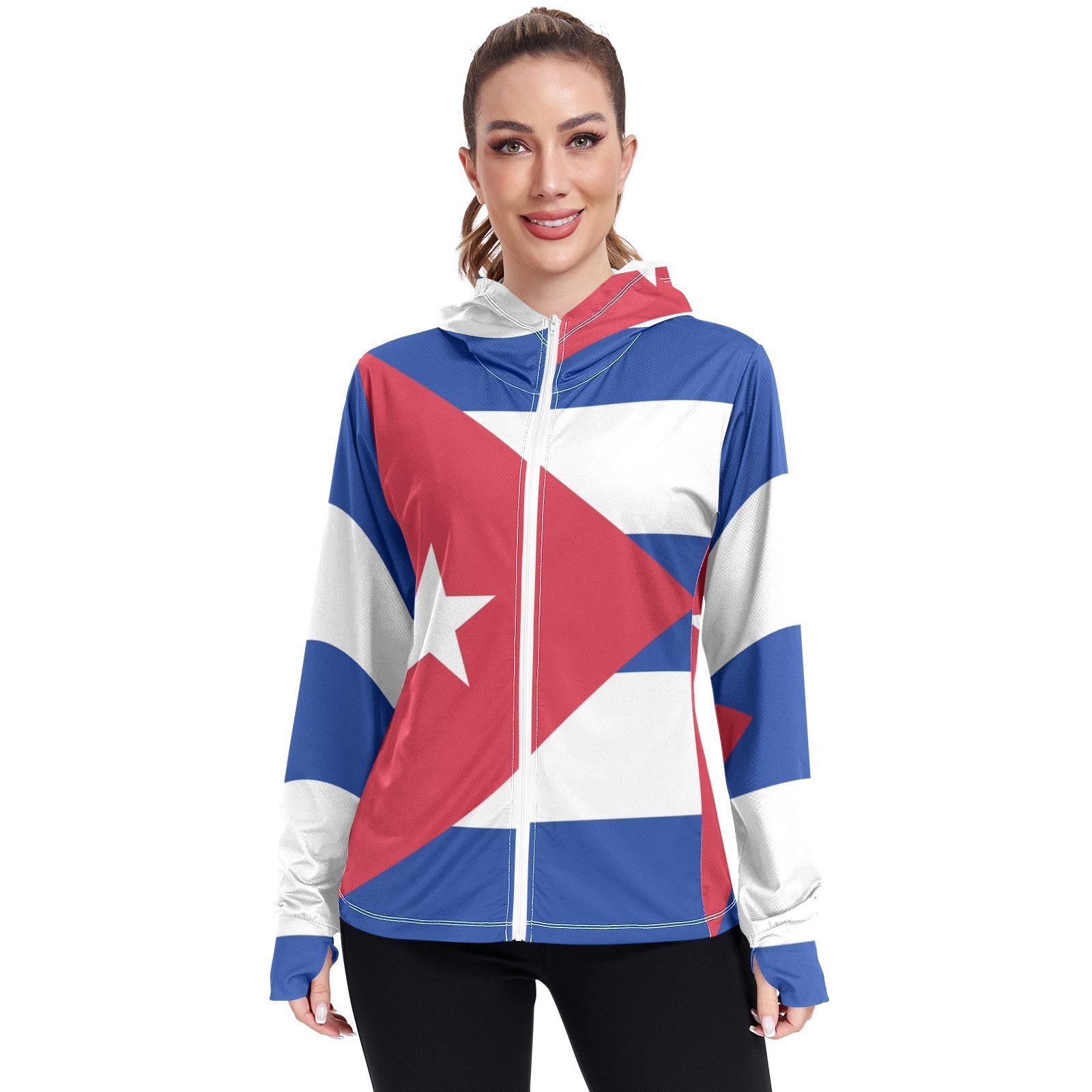 Cuba Flag Womens UPF 50+ Sun Protection Hoodie Jacket Lightweight Long Sleeve Sun Shirt with Pocket Multicoloured