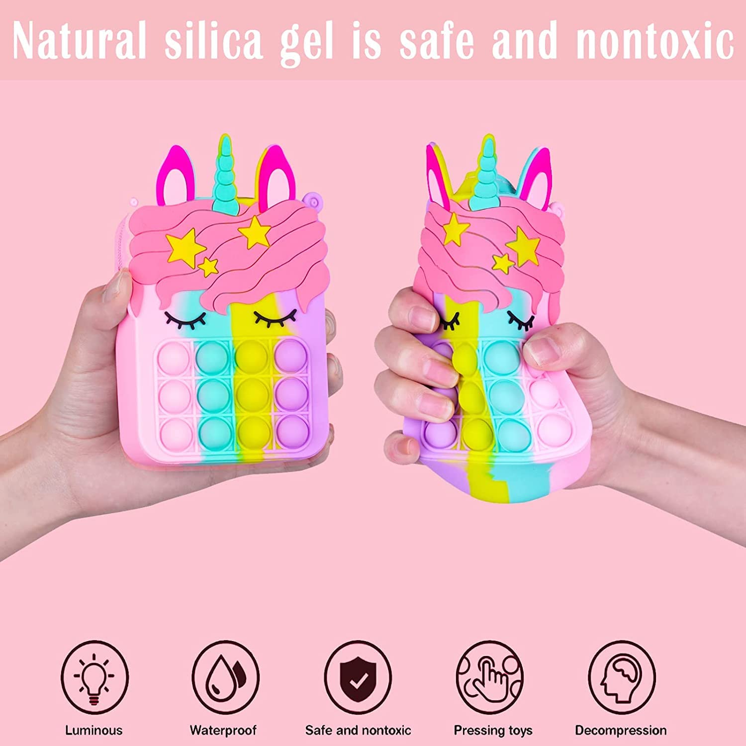 Party Propz Pop It Bag for Girls - 1Pc Unicorn Bags for Girls | Unicorn Bag | Popit Bag for Kids | Rainbow Purse for Kids | Unicorn Purse - Image 6 thumbnail