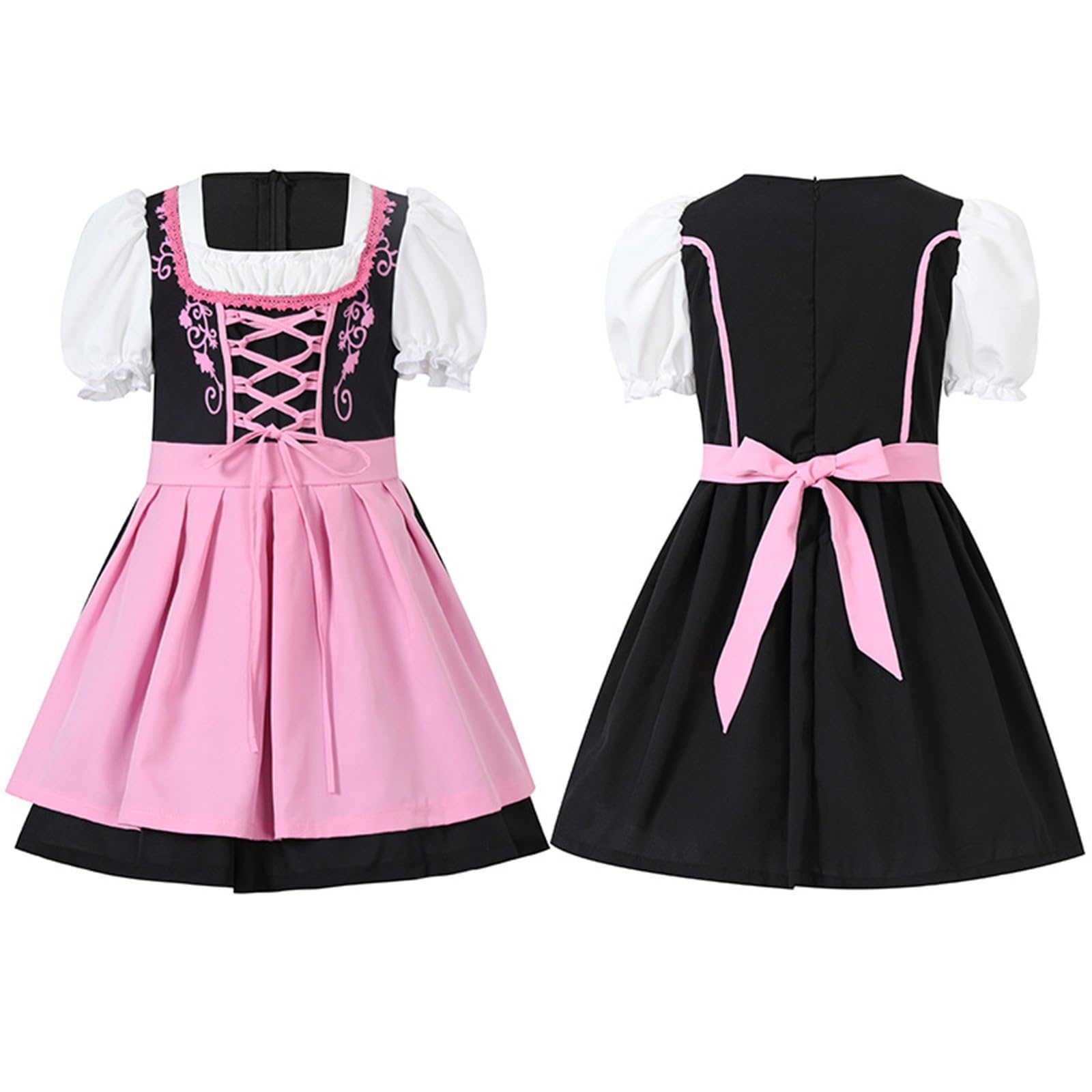 Kids Girls Bavarian Traditional Dirndl Dress with Apron German Oktoberfest Outfit Children's Beer Festival Stage Costume Multicolor Party Performance Costume Red
