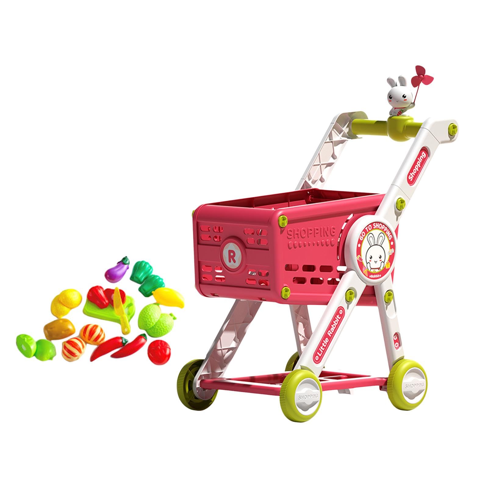 Oshhni Einkaufswagen Kinder Spielzeug Supermarkt Trolley Rollwagen Lebensmittel Zubehör Abnehmbarer Cartoon Figur DIY für Rollenspiel für Lernen Dekoration F, mit Spielzubehör